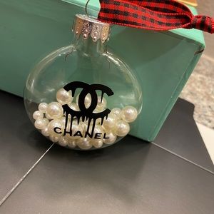 Glass Chanel with pearls Christmas ornament sz 2.6